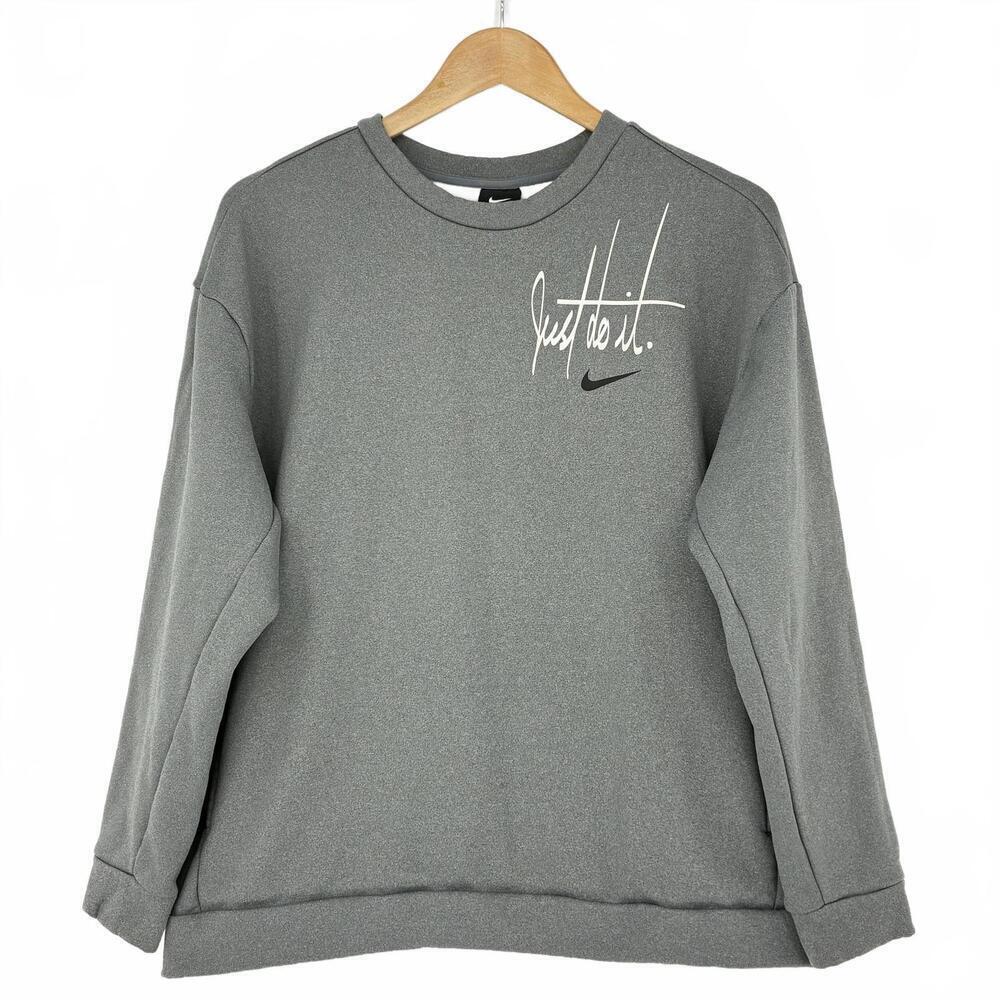 Nike Smooth Feel Sweatshirt Women's Gray "Just Do it" Pocket Pullover Sz M